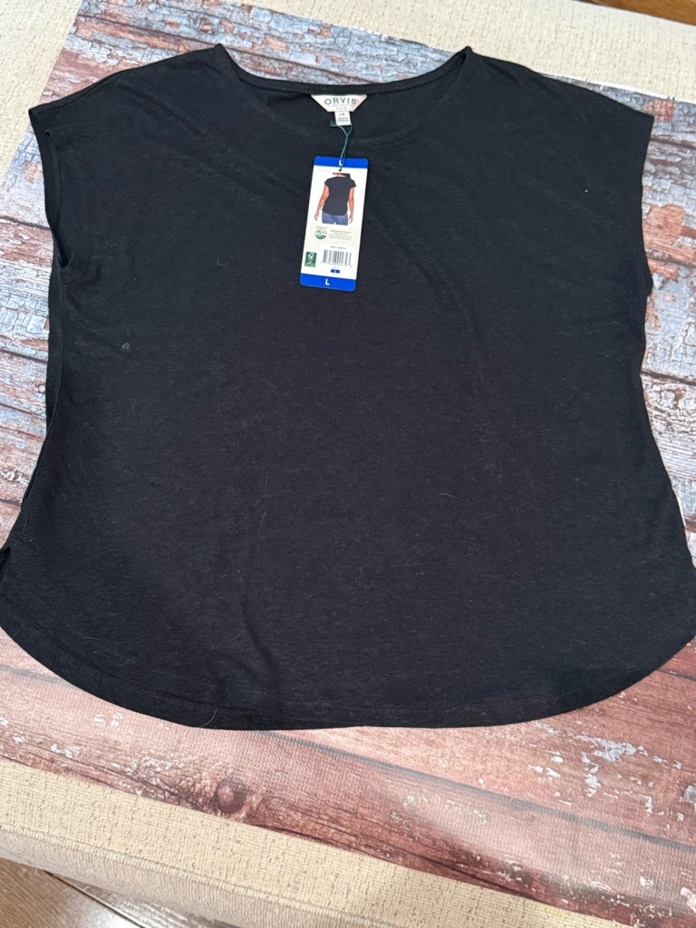 Orvis Black Scoop Neck Linen Blend Short Sleeve Women's Tee